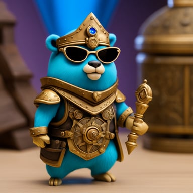 Go blue gopher, adorned in armor and clutching a certificate scroll secured with a lock, stands beside a Kubernetes pod.