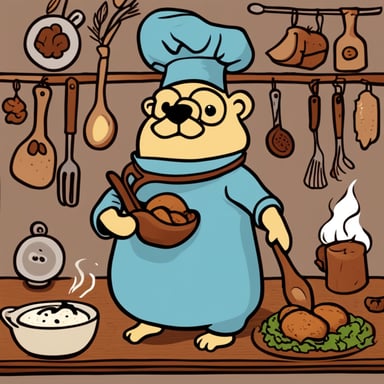 I want a Hobbit-inspired Go Blue Gopher in the Golang style, classic, hand-drawn cooking roux.