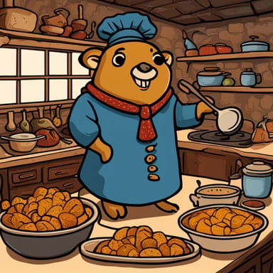 I want a Hobbit-inspired Go Blue Gopher in the Golang style, classic, hand-drawn cooking roux.