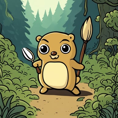 I want a Hobbit-inspired Go Blue Gopher in the Golang style, classic, hand-drawn cooking roux in a forest.
