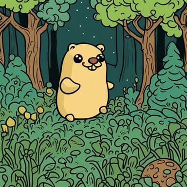 I want a Hobbit-inspired Go Blue Gopher in the Golang style, classic, hand-drawn cooking roux in a forest.