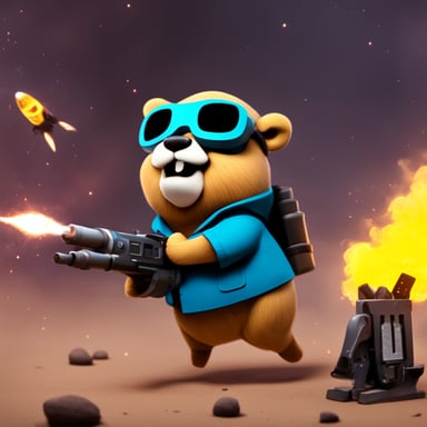 Go Blue Gopher with a flare gun launching rockets to a server.