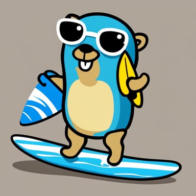 Go blue gopher with surfboard.