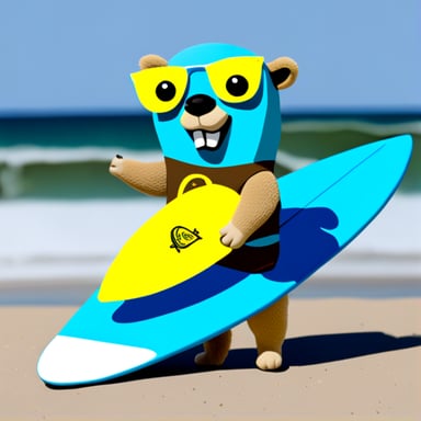 Go blue gopher with surfboard.