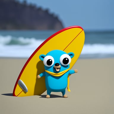 Go blue gopher with surfboard.