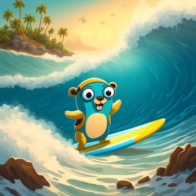 Go Blue Gopher surfing nice waves at the ocean.
