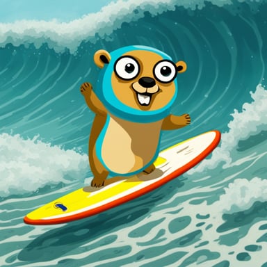 Go Blue Gopher surfing nice waves at the ocean.
