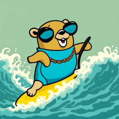 Go Blue Gopher surfing nice waves at the ocean.