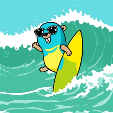 Go Blue Gopher surfing nice waves at the ocean.
