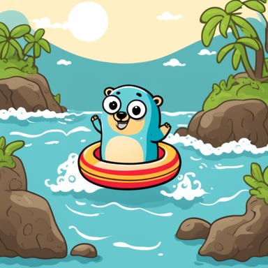 Go Blue Gopher swimming in the sea with a swimming ring.