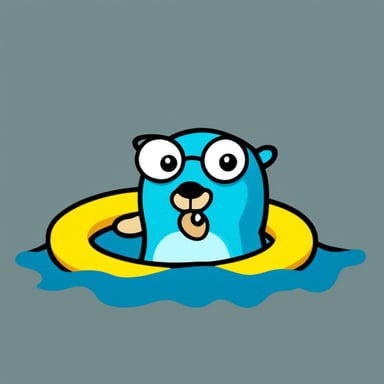Go Blue Gopher swimming in the sea with a swimming ring.