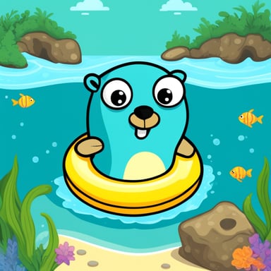 Go Blue Gopher swimming in the sea with a swimming ring.