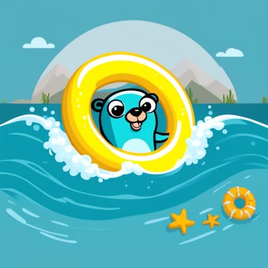 Go Blue Gopher swimming in the sea with a swimming ring.