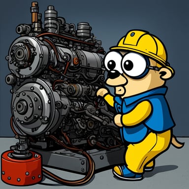 Go Blue Gopher fixing a complex engine.