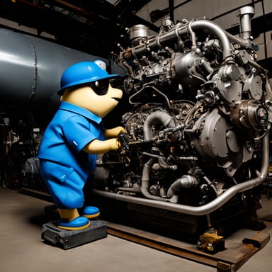 Go Blue Gopher fixing a complex engine.