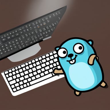 Go Blue Gopher next to a split keyboard that is in two halves.