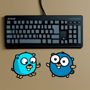 Go Blue Gopher next to a split keyboard that is in two halves.
