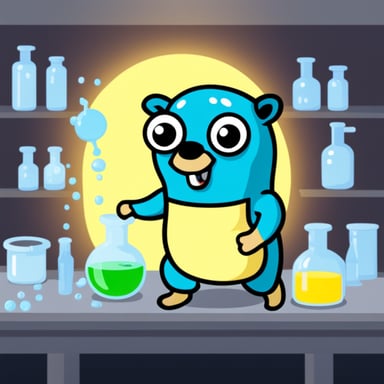 Go blue gopher mixing dangerous chemicals.