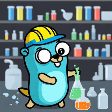 Go blue gopher mixing dangerous chemicals.