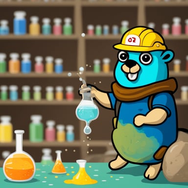 Go blue gopher mixing dangerous chemicals.