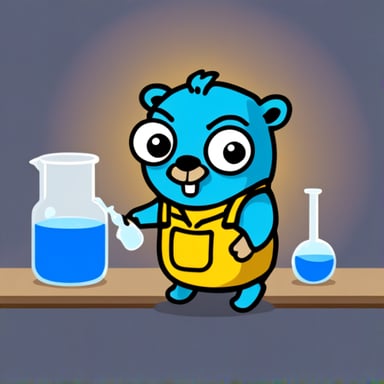 Go blue gopher mixing dangerous chemicals.
