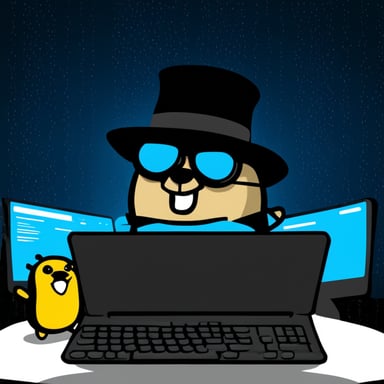 Go blue gopher as a black hat hacker