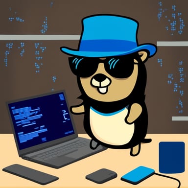 Go blue gopher as a black hat hacker