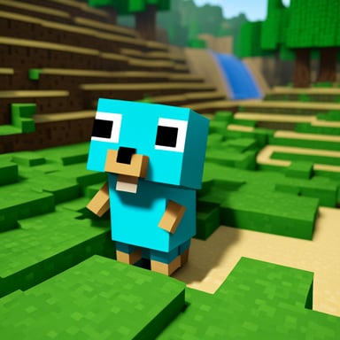 A photorealistic Go Blue Gopher in a Minecraft world.