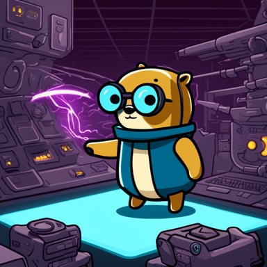Go blue gopher as a cyberpunk part android defeating atom smasher.