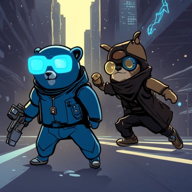 Go blue gopher, a cyberpunk part-android, defeating Adam Smasher from Cyberpunk.