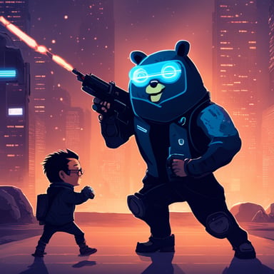 Go blue gopher, a cyberpunk part-android, defeating Adam Smasher from Cyberpunk.
