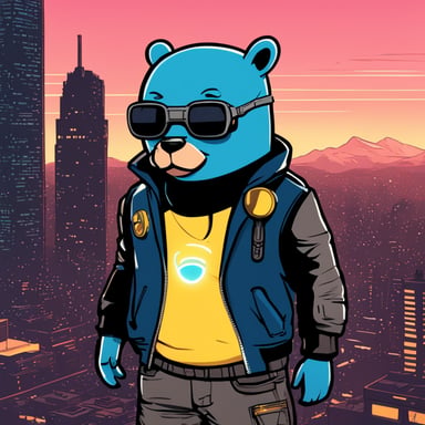 Go blue gopher as a cyberpunk part-android, defeating Adam Smasher from Cyberpunk 2077 the video game. He's a character from the series that's mostly Android.