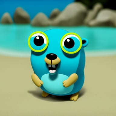Go Blue Gopher in swimming trunks.