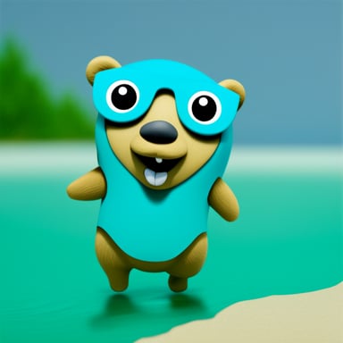 Go Blue Gopher in swimming trunks.