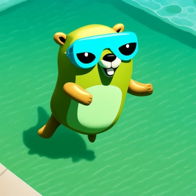 Go Blue Gopher swimming in a pool.