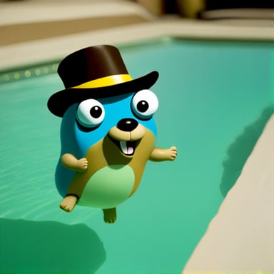 Go Blue Gopher swimming in a pool.