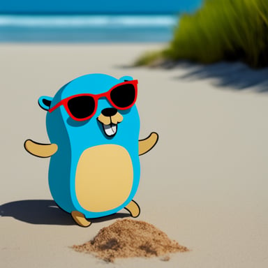 Go Blue Gopher enjoying sun on the beach.