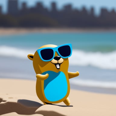 Go Blue Gopher enjoying sun on the beach.