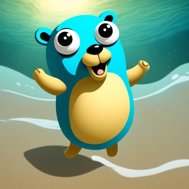 Go Blue Gopher with a swimming ring in the sea.