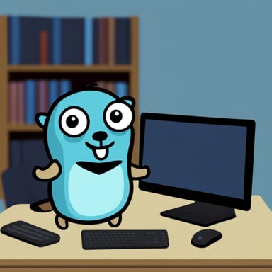 Go Blue Gopher doing programming