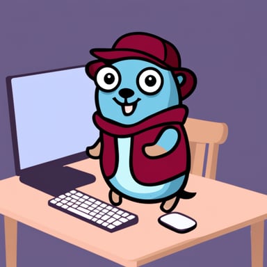 Go Blue Gopher doing programming