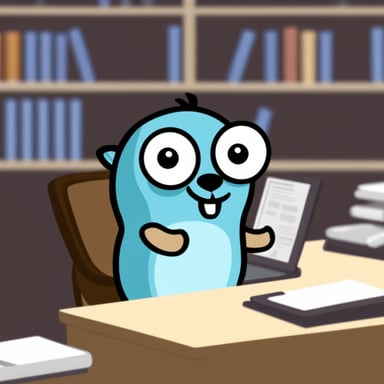 Go Blue Gopher doing programming