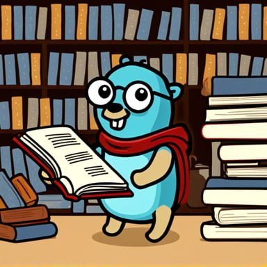 Go Blue Gopher reading a technical book.