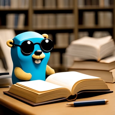 Go Blue Gopher reading a technical book.