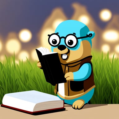 Go Blue Gopher reading a technical book.