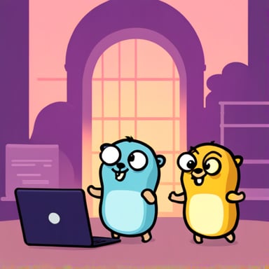 Go Blue Gopher teaching programming to other gophers.