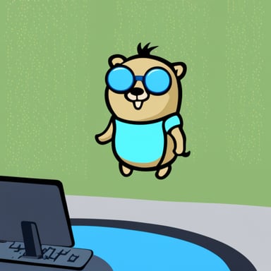 Go Blue Gopher with programming statements on a screen.