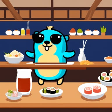 Go Blue Gopher in a sushi bar.