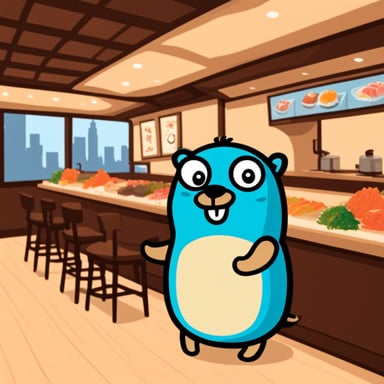 Go Blue Gopher in a sushi bar.
