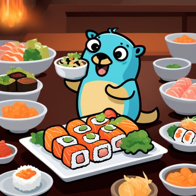 Go Blue Gopher enjoys a variety of sushi rolls at a local restaurant, savoring each bite of the fresh, flavorful fish.